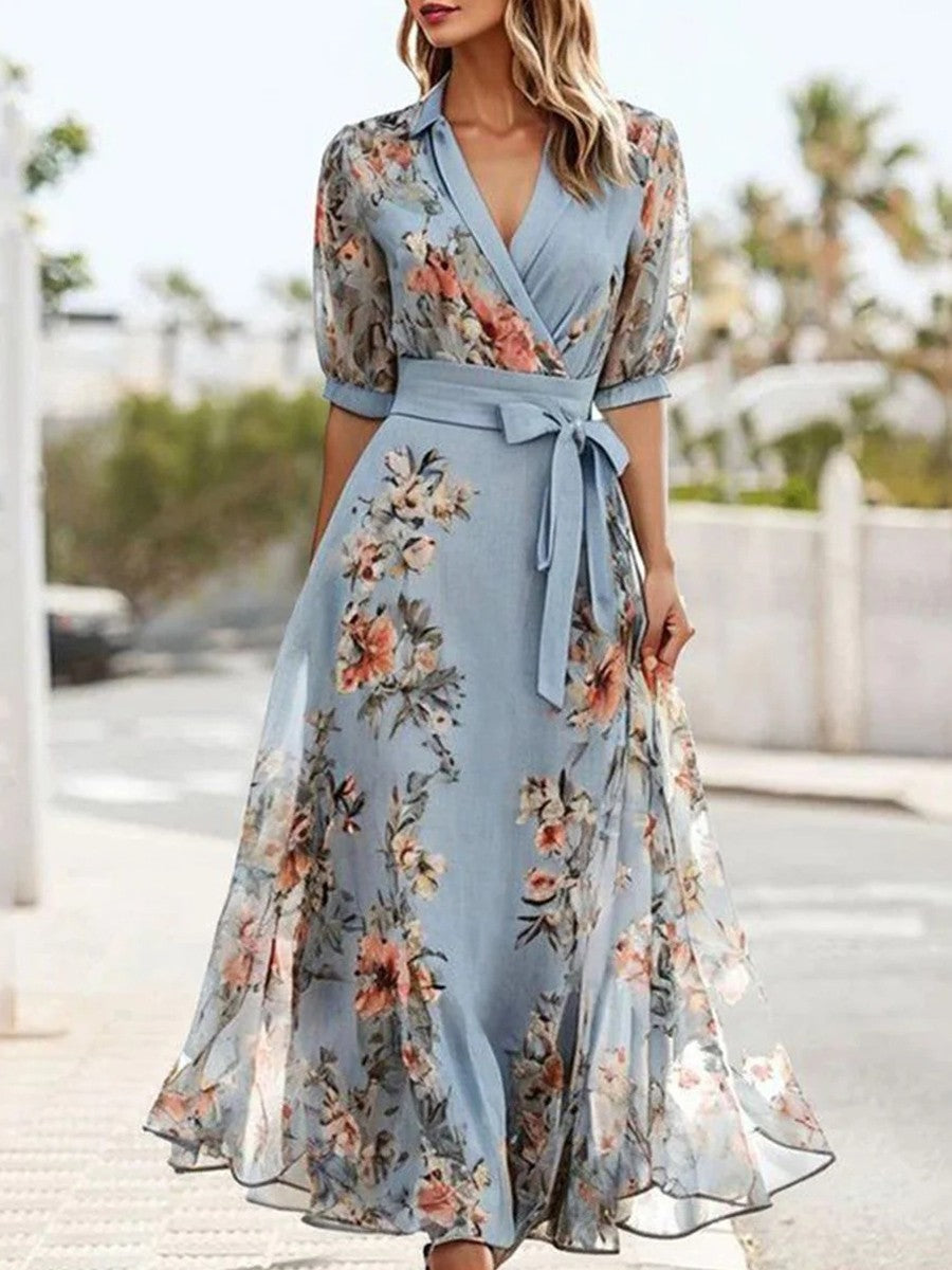 Vorneva | Women's Floral Summer Maxi Dress - Light Blue - Image 1