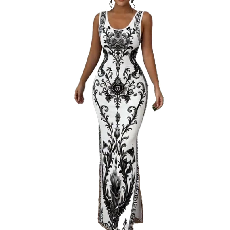 Vorneva | Women's Print Sleeveless Maxi Dress - White - Image 8