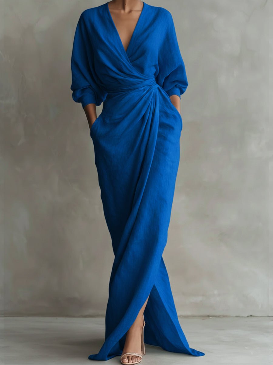 Vorneva | Women's Wrap Maxi Dress V-Neck Ruched - Pink - Image 2