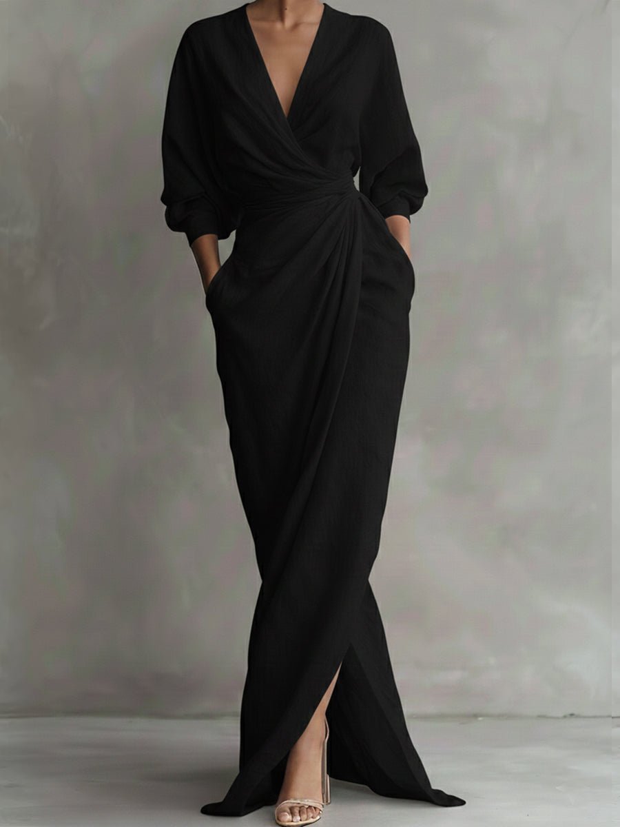 Vorneva | Women's Wrap Maxi Dress V-Neck Ruched - Pink - Image 5