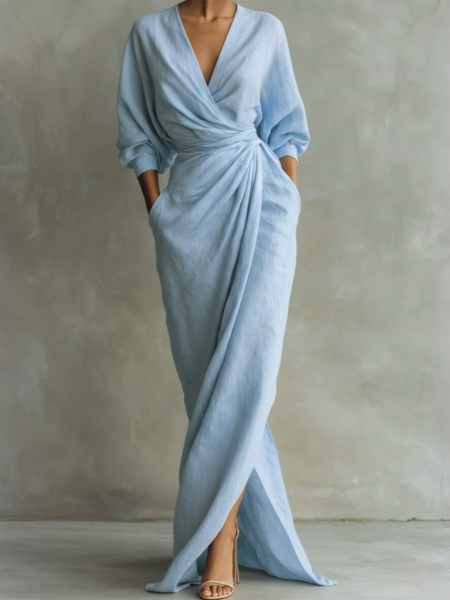 Vorneva | Women's Wrap Maxi Dress V-Neck Ruched - Pink - Image 6