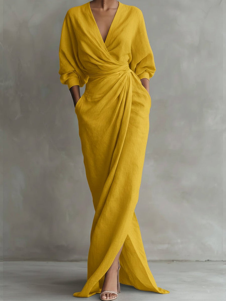 Vorneva | Women's Wrap Maxi Dress V-Neck Ruched - Pink - Image 7