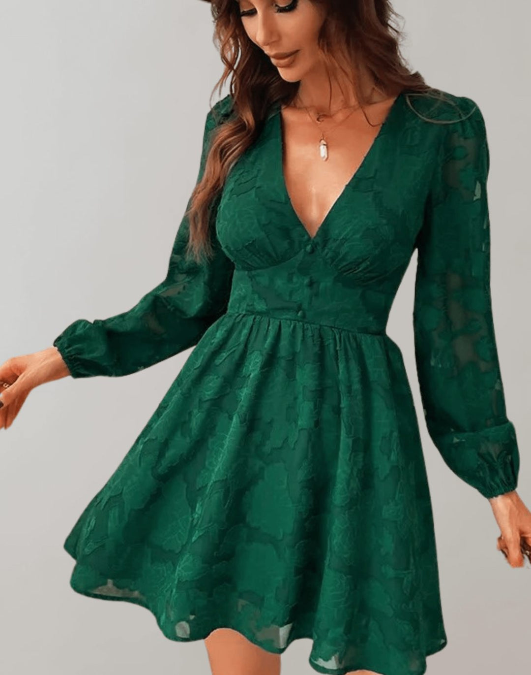 Vornielle | Women's Cocktail Dress Long Sleeve Mini - Dark Green - Image 1