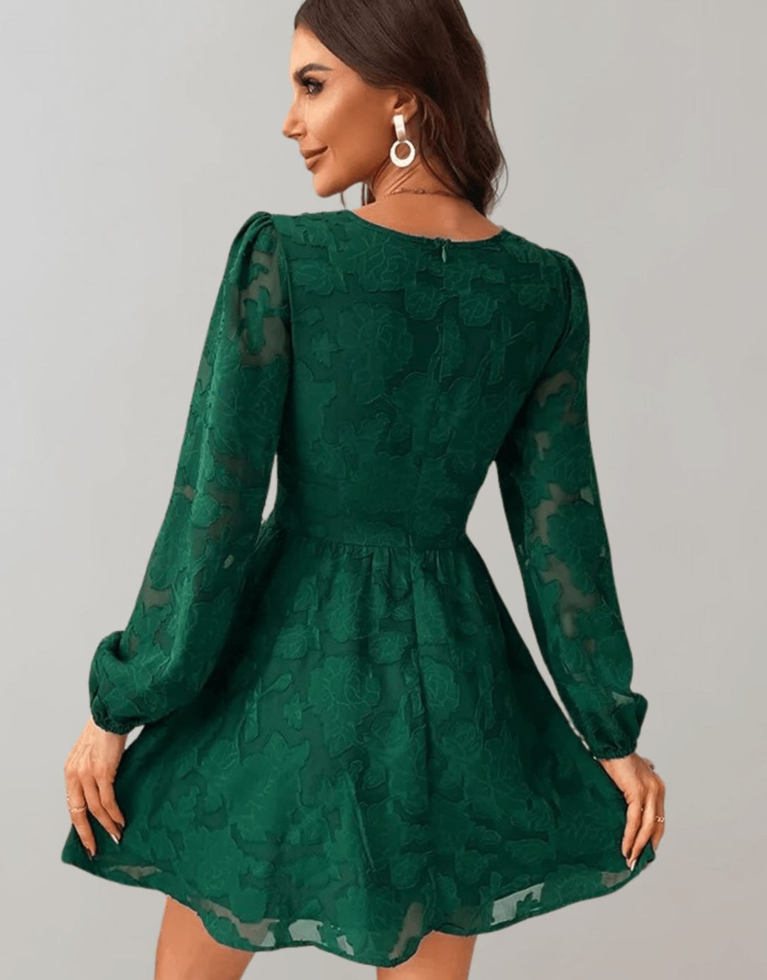 Vornielle | Women's Cocktail Dress Long Sleeve Mini - Dark Green - Image 2