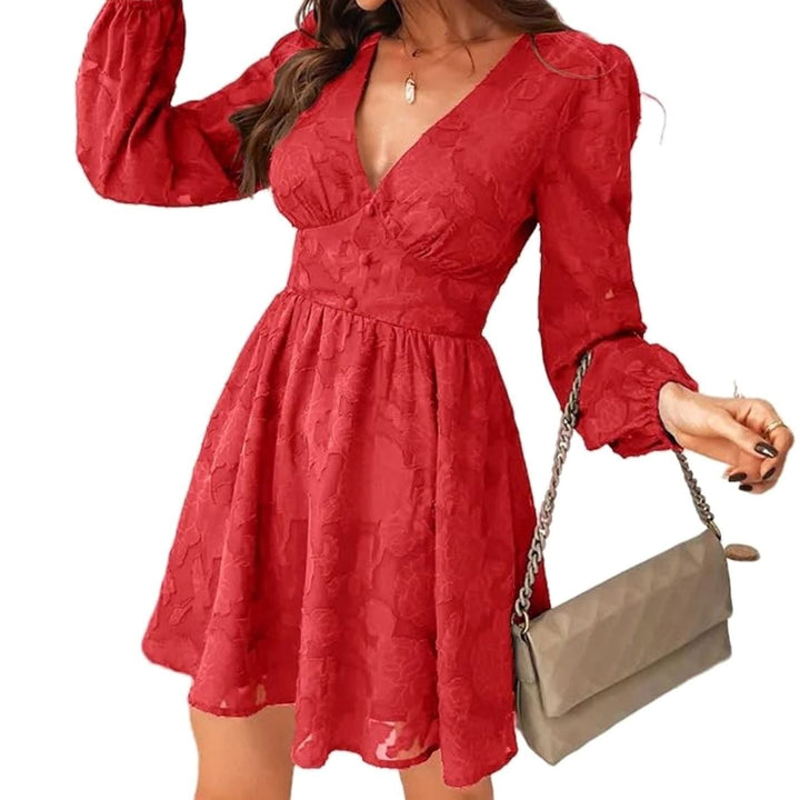 Vornielle | Women's Cocktail Dress Long Sleeve Mini - Dark Green - Image 6