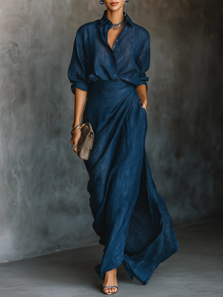 Vorrena | Women's Draped Wrap Maxi Dress - Navy - Image 1