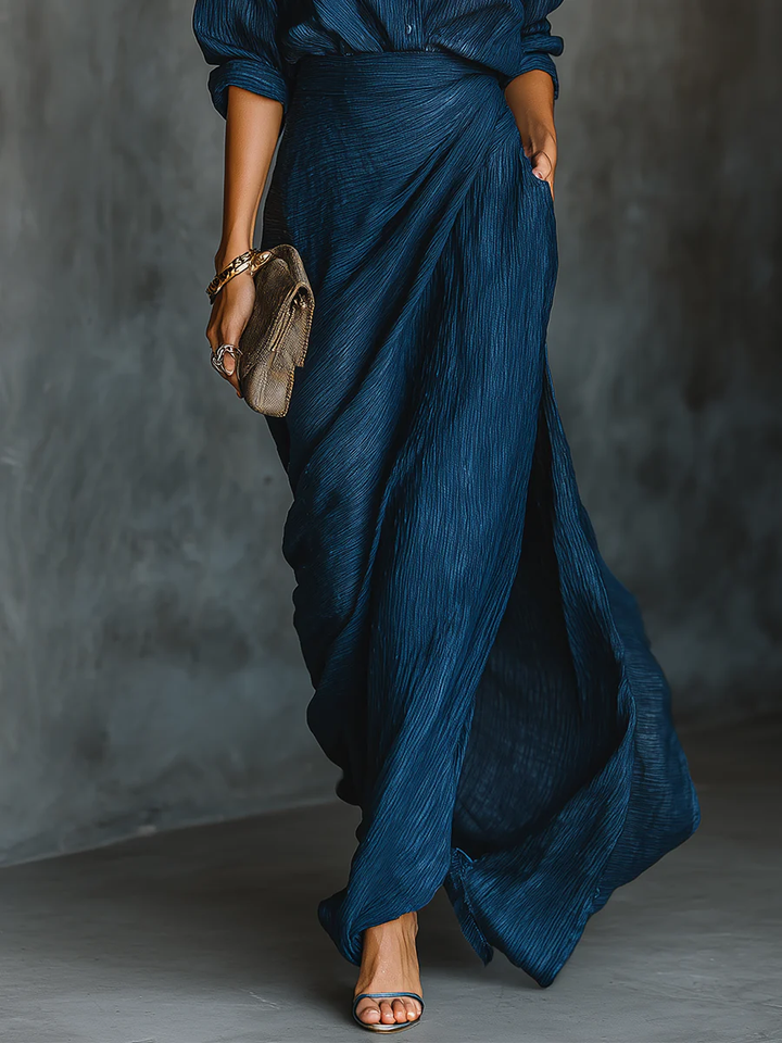 Vorrena | Women's Draped Wrap Maxi Dress - Navy - Image 3