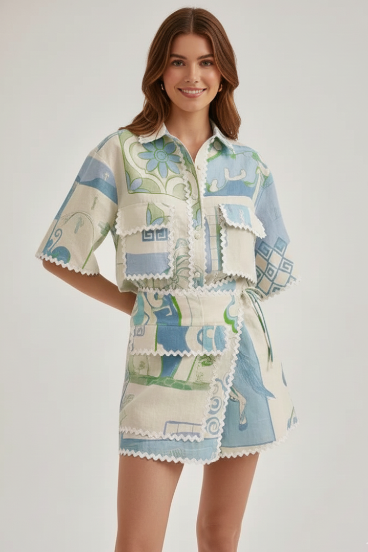 Vorrinda | Women's Boho Print Short Sleeve Top & Shorts Set - Image 2