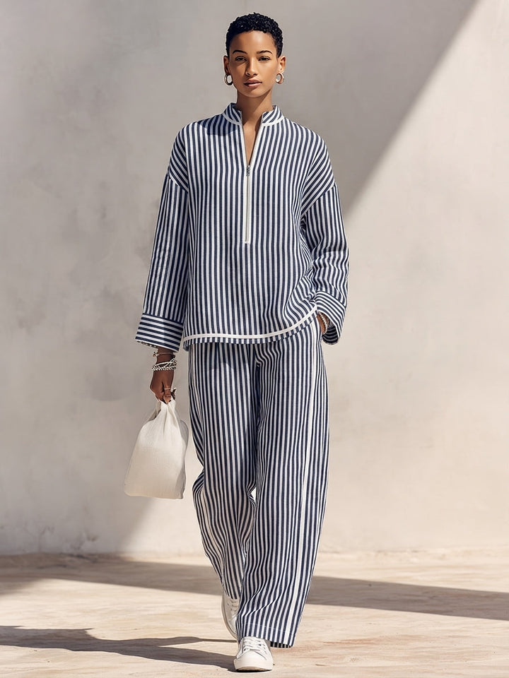 Vorrinda | Women's Linen Two Piece Set Wide Leg - Light Blue - Image 13