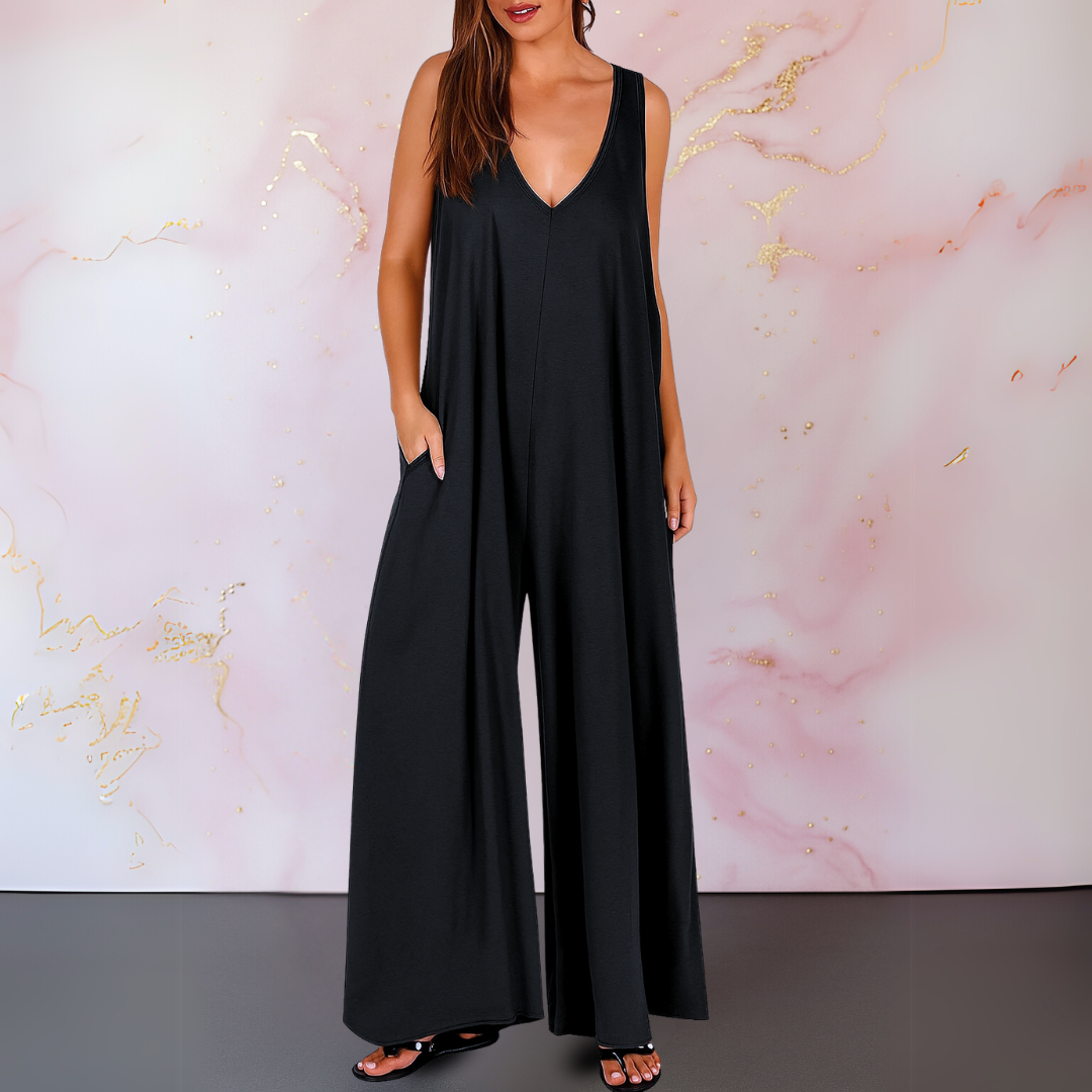 Vosmine | Women's Wide Leg Sleeveless Jumpsuit - Black - Image 1