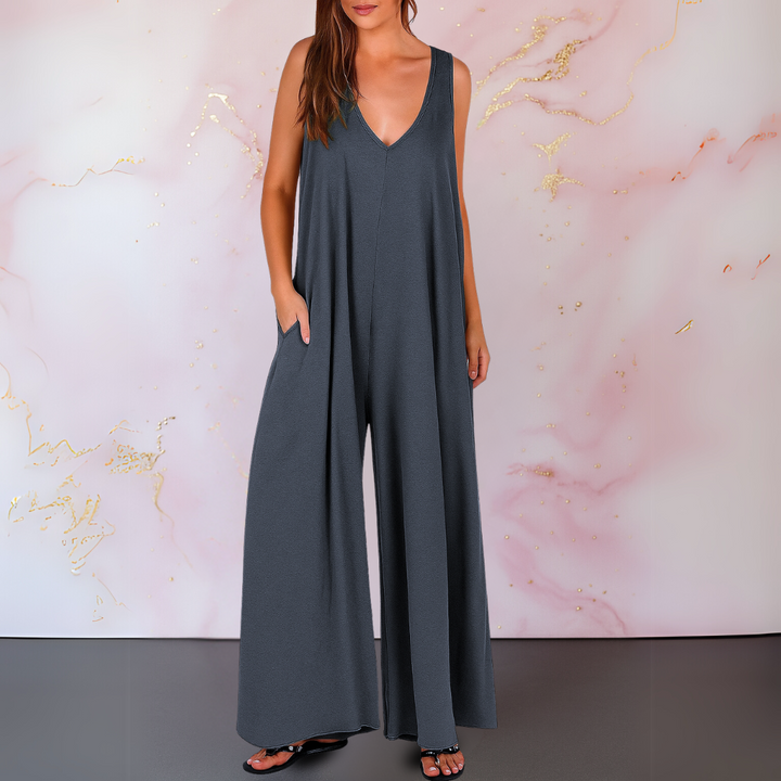 Vosmine | Women's Wide Leg Sleeveless Jumpsuit - Black - Image 5
