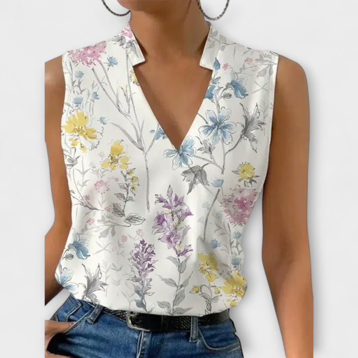 Vossara | Women's Sleeveless Wrap Blouse - White - Image 2