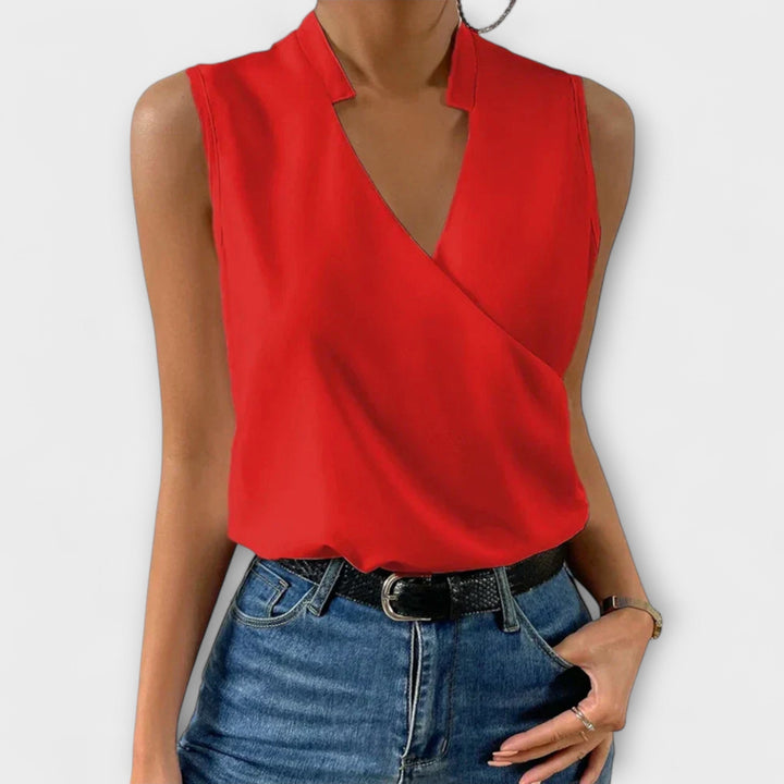 Vossara | Women's Sleeveless Wrap Blouse - White - Image 4