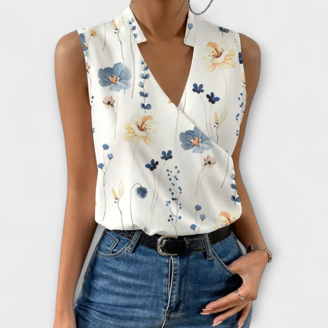 Vossara | Women's Sleeveless Wrap Blouse - White - Image 5