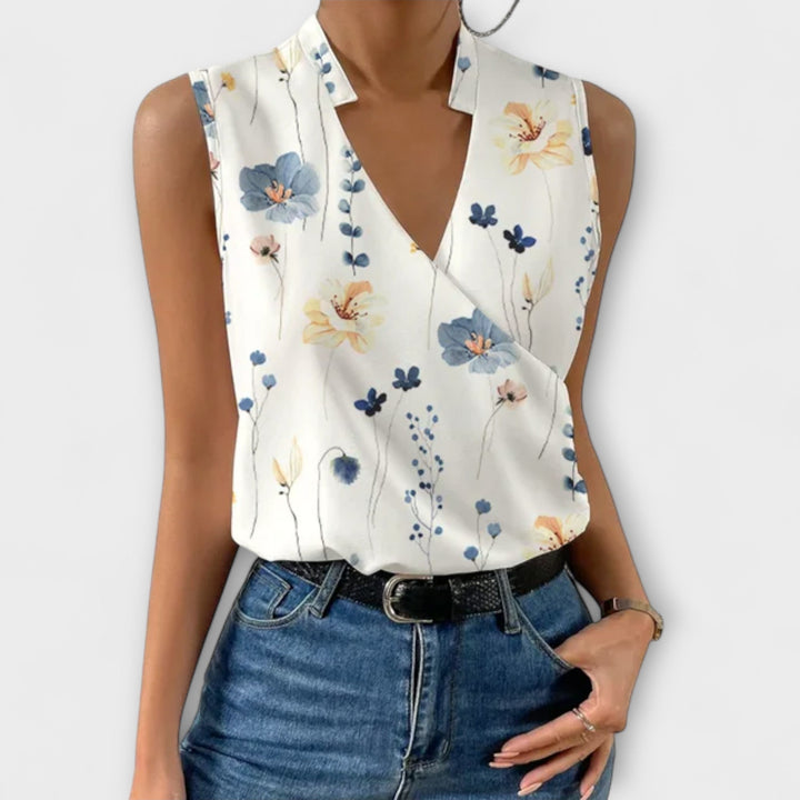Vossara | Women's Sleeveless Wrap Blouse - White - Image 5