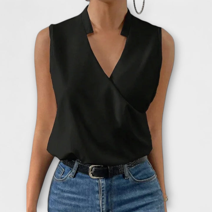 Vossara | Women's Sleeveless Wrap Blouse - White - Image 6