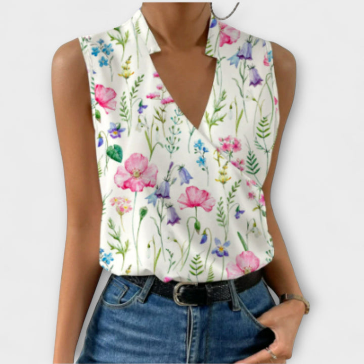 Vossara | Women's Sleeveless Wrap Blouse - White - Image 7