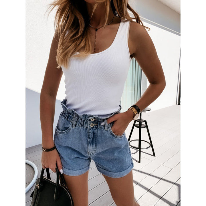 Vyndara | Women's High-Waisted Denim Shorts - Light Blue - Image 2