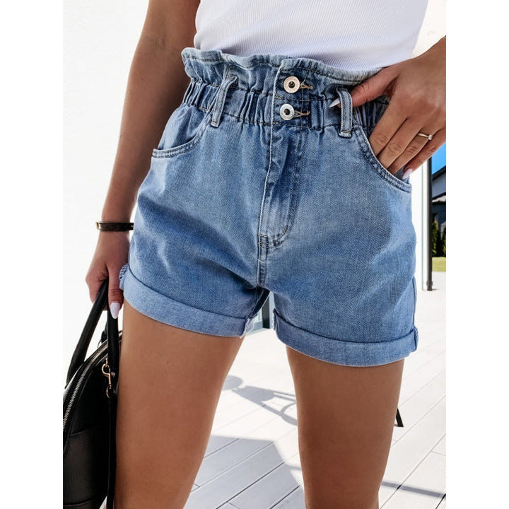 Vyndara | Women's High-Waisted Denim Shorts - Light Blue - Image 3