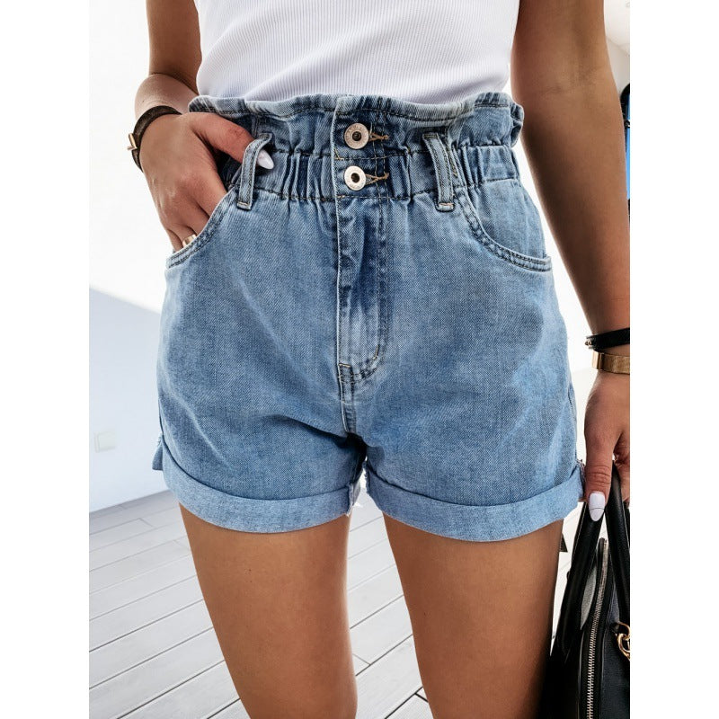 Vyndara | Women's High-Waisted Denim Shorts - Light Blue - Image 5
