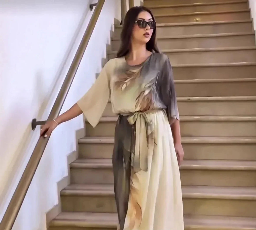 Vyndelle | Women's Chiffon Maxi Dress Feather Print - Image 4