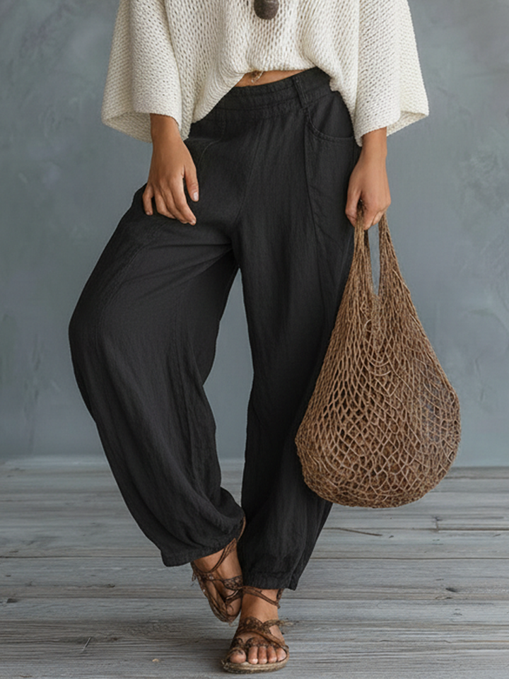 Vyndora | Women's Linen Two Piece Set Knit Top & Pants - White - Image 3