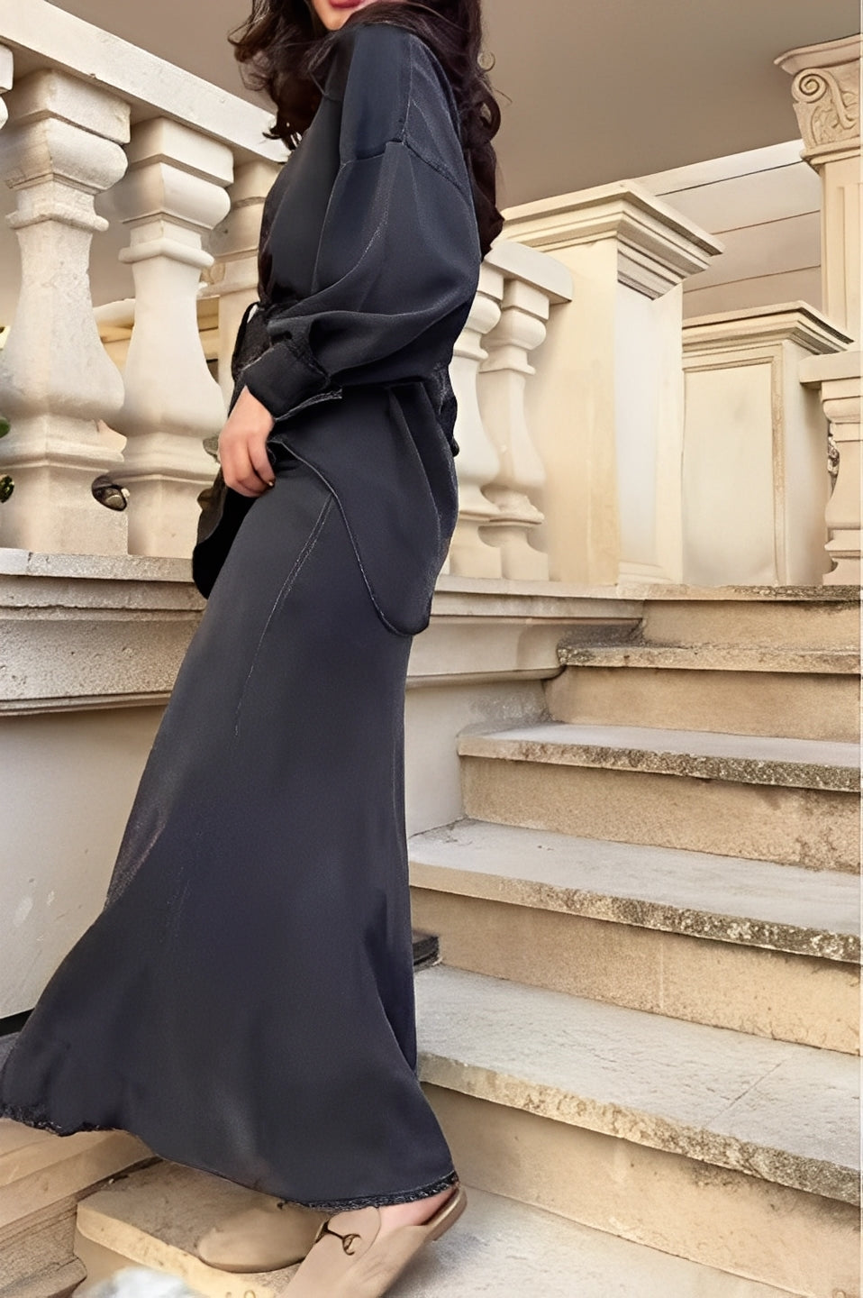 Lisa™ | Long-sleeved Tie-Drawstring Shirt and Skirt Set