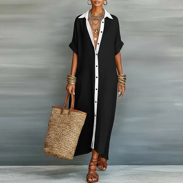 Willa | Women's Button Front Maxi Shirt Dress - Khaki - Image 5