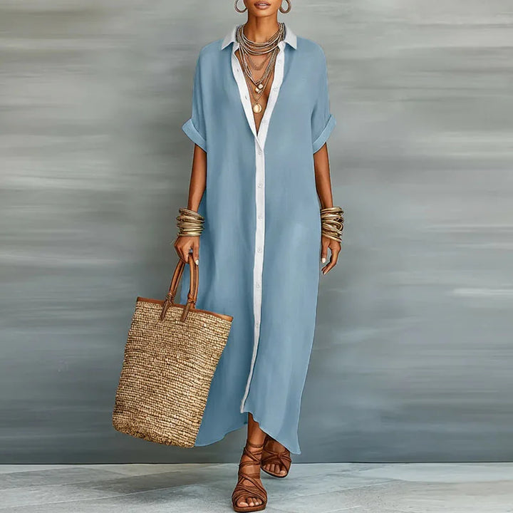Willa | Women's Button Front Maxi Shirt Dress - Khaki - Image 7
