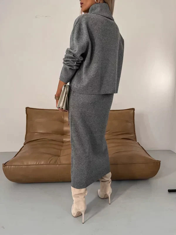 Willa | Women's Turtleneck Long Sleeve Maxi Dress - Beige - Image 4