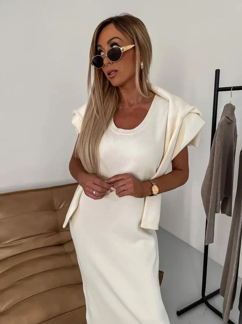 Willa | Women's Turtleneck Long Sleeve Maxi Dress - Beige - Image 6