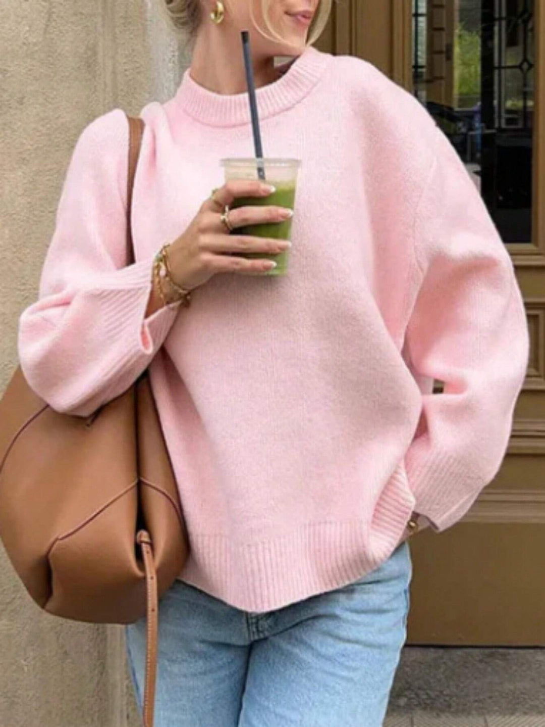 Willow | Women's Oversized Mock Neck Sweater - Light Blue - Image 4