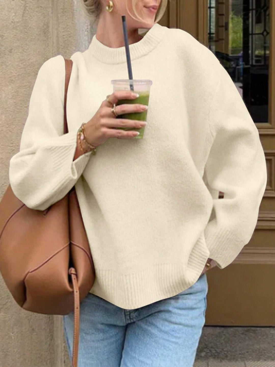 Willow | Women's Oversized Mock Neck Sweater - Light Blue - Image 5