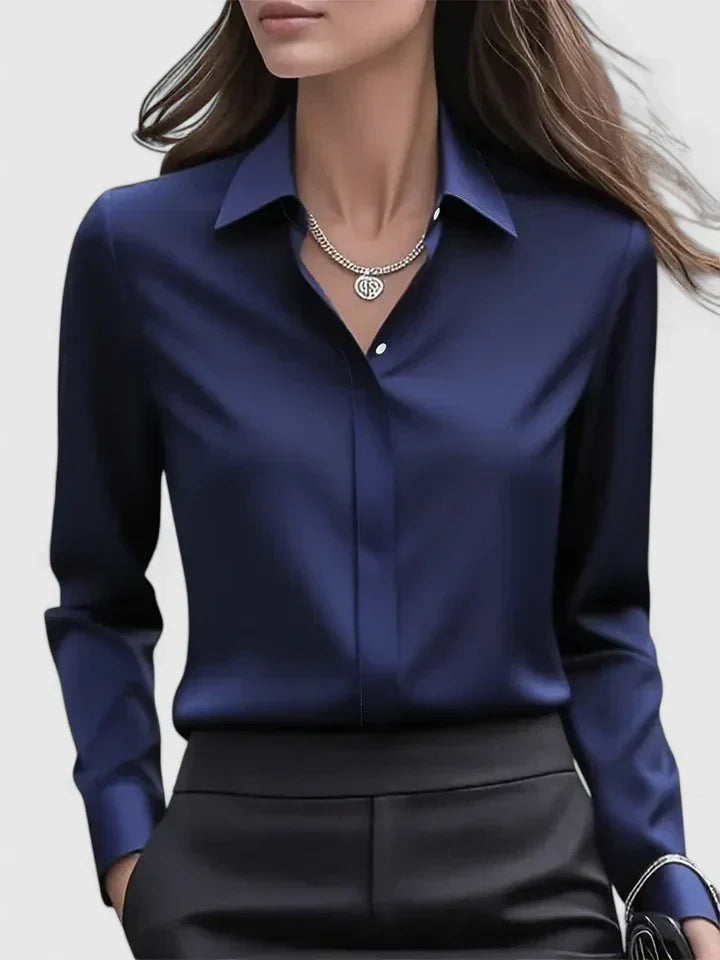 Winifred | Women's Collared Long Sleeve Shirt - Navy - Image 1
