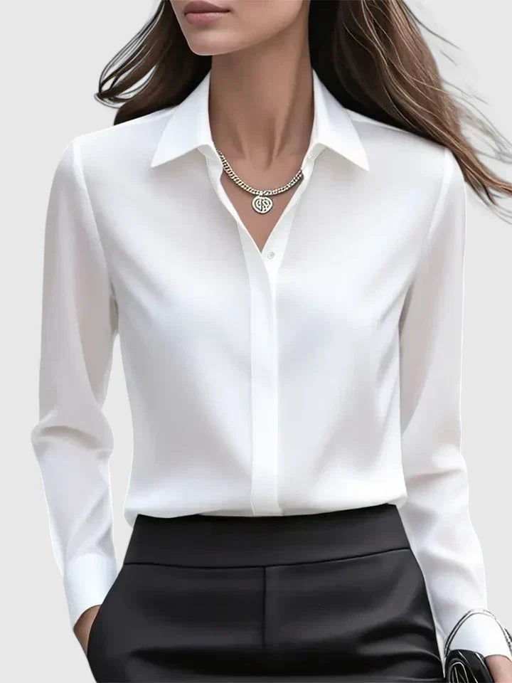 Winifred | Women's Collared Long Sleeve Shirt - Navy - Image 2