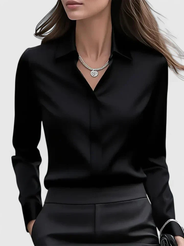 Winifred | Women's Collared Long Sleeve Shirt - Navy - Image 3