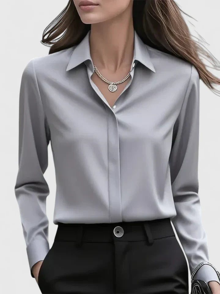 Winifred | Women's Collared Long Sleeve Shirt - Navy - Image 4