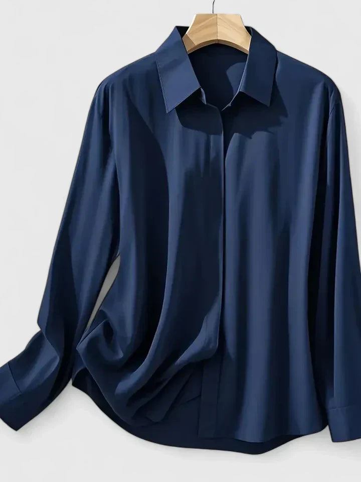 Winifred | Women's Collared Long Sleeve Shirt - Navy - Image 8