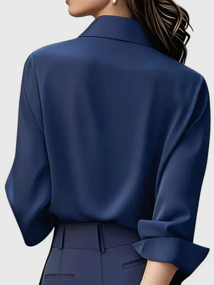 Winifred | Women's Collared Long Sleeve Shirt - Navy - Image 9