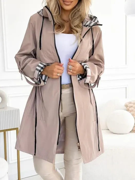 Winona | Women's Hooded Zip Coat - Beige - Image 2