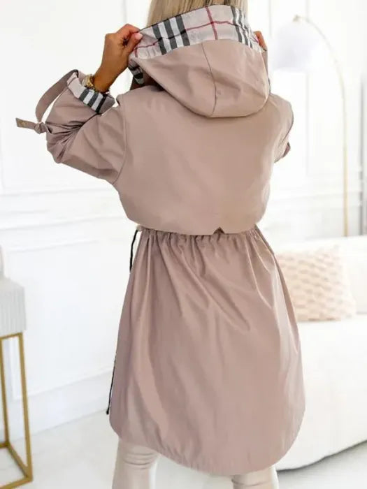 Winona | Women's Hooded Zip Coat - Beige - Image 4