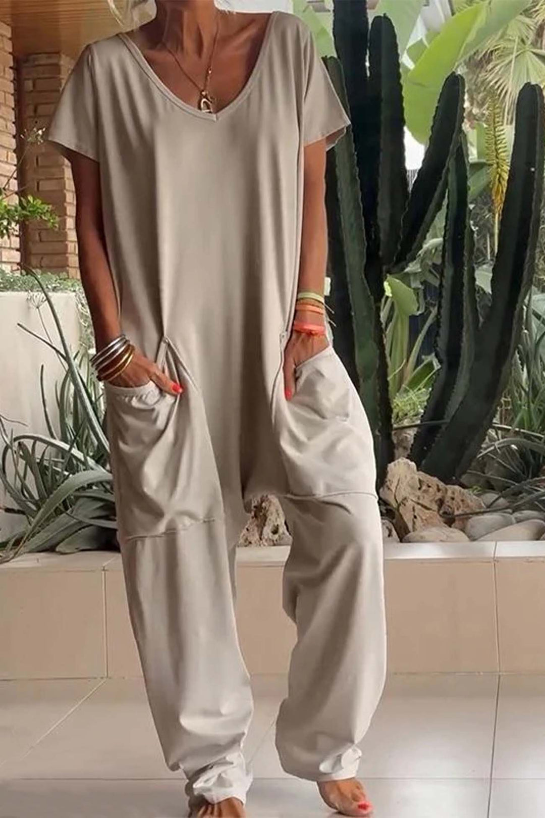 Winsara | Women's Relaxed Fit Short Sleeve Jumpsuit - Pink - Image 4