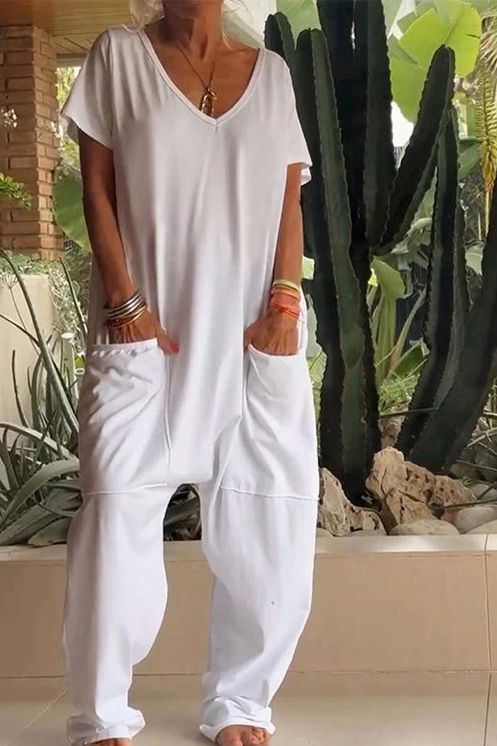 Winsara | Women's Relaxed Fit Short Sleeve Jumpsuit - Pink - Image 5