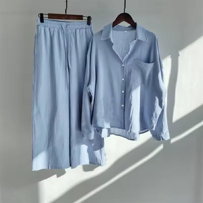 Winselle | Women's Linen Two Piece Set Wide Leg Pants - Image 1