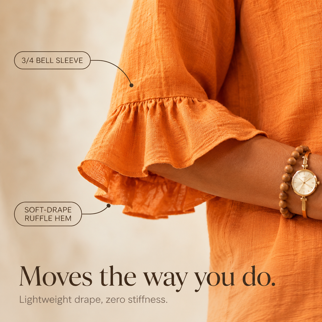 Winslow | Women's Button-Front Ruffle Sleeve Blouse - Orange - Image 11