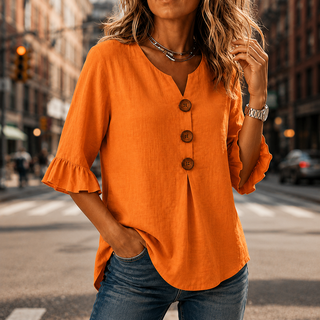 Winslow | Women's Button-Front Ruffle Sleeve Blouse - Orange - Image 17