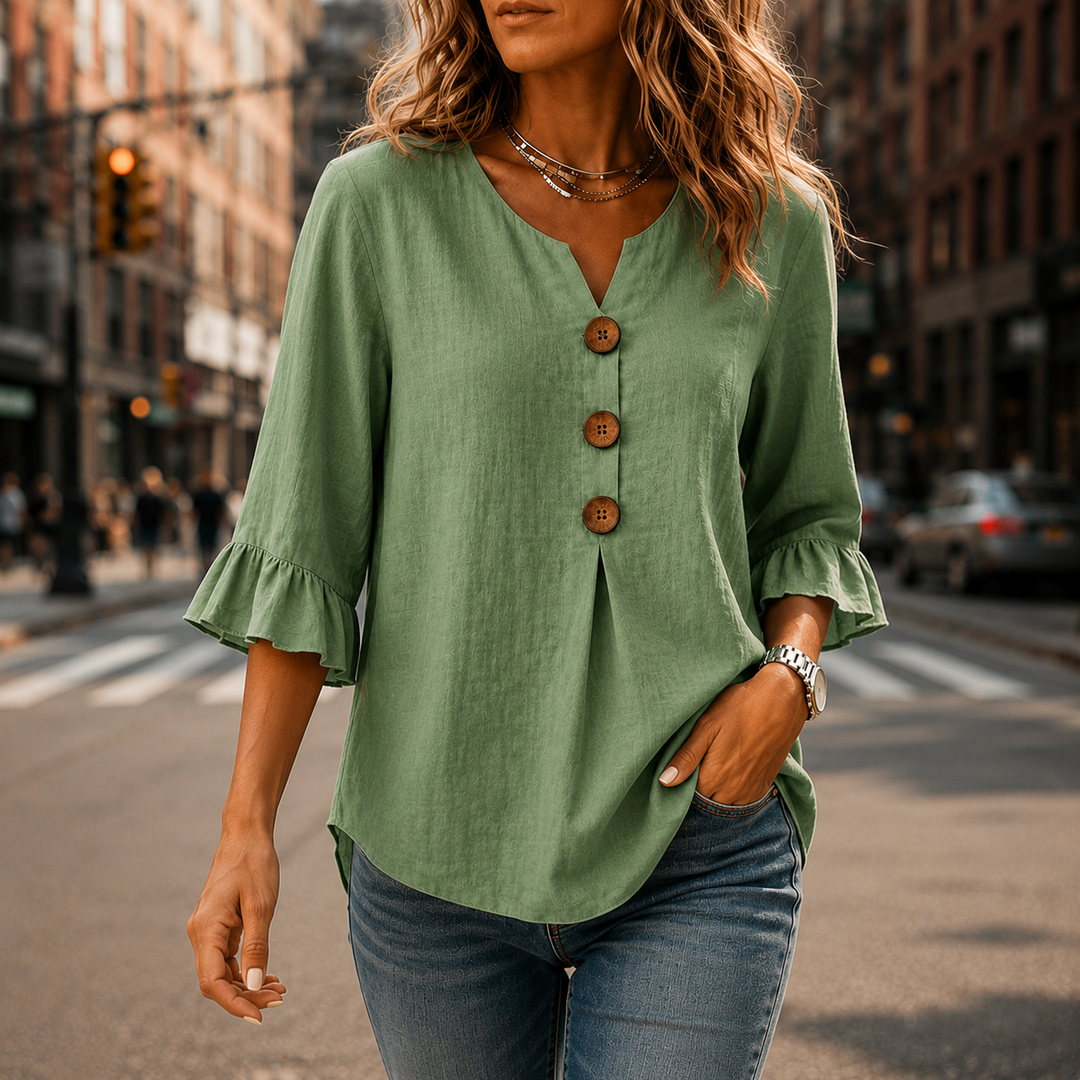 Winslow | Women's Button-Front Ruffle Sleeve Blouse - Orange - Image 18