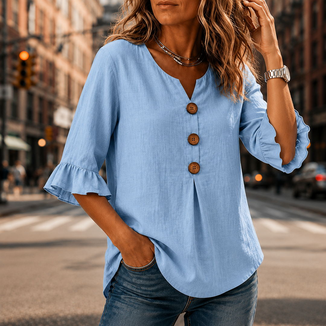 Winslow | Women's Button-Front Ruffle Sleeve Blouse - Orange - Image 20