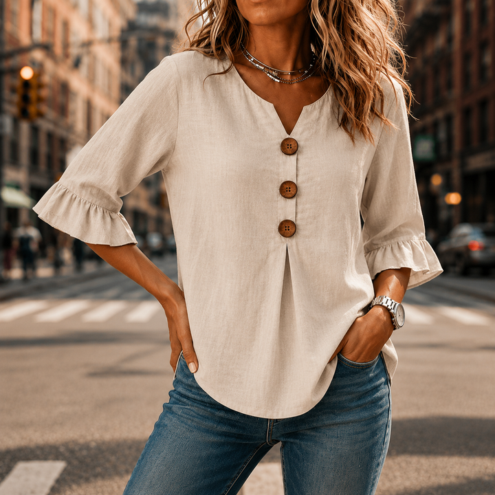Winslow | Women's Button-Front Ruffle Sleeve Blouse - Orange - Image 22