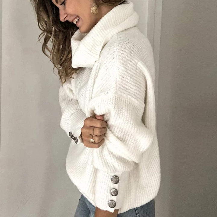 Wisteria | Women's Cowl Neck Long Sleeve Pullover - White - Image 4